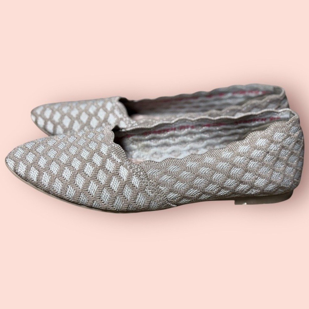 Skechers Air Cooled Memory Foam Flats Womens Beige Woven Knit Slip‎ On Comfort